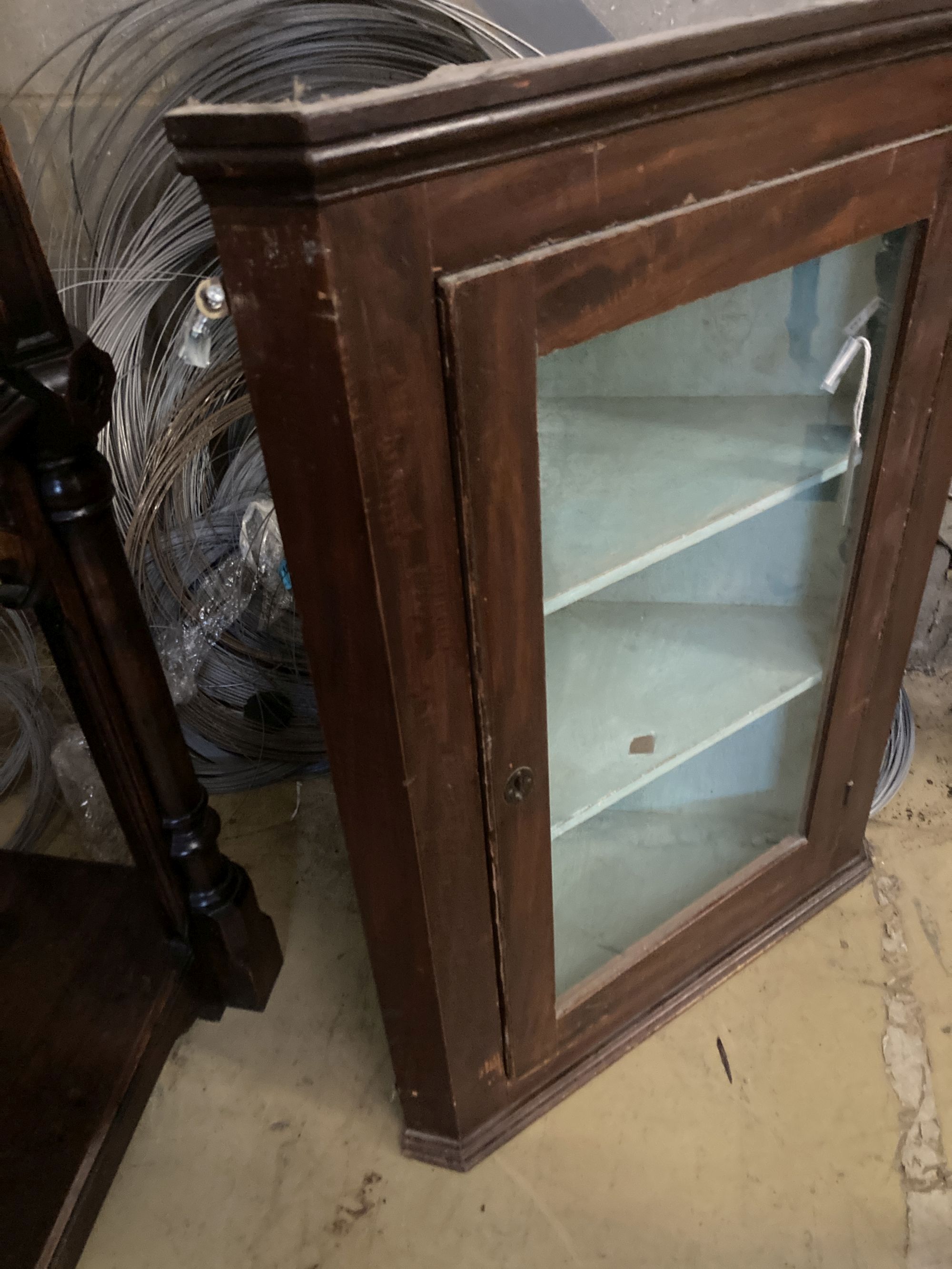 A 19th century pine hanging corner cabinet, width 69cm, depth 36cm, height 95cm